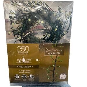New Celebrations Gold LED 250 Indoor/outdoor Green Vine Light LED 10ft Lights